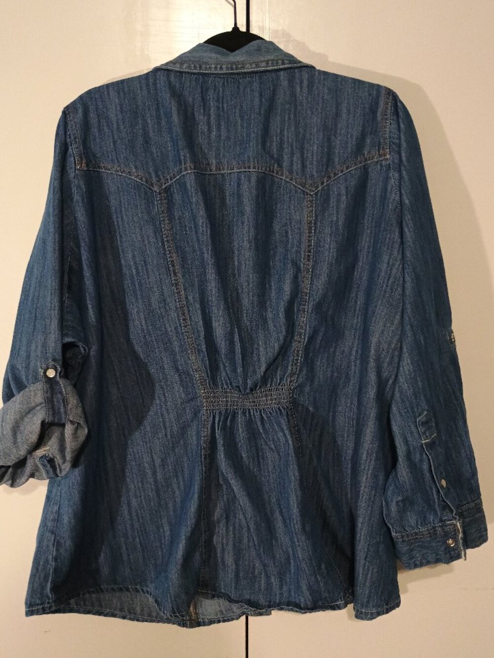 Simply Be Chambray Denim Button Front Western Shirt Plus Size Roll Tab Sleeve - Picture 3 of 13